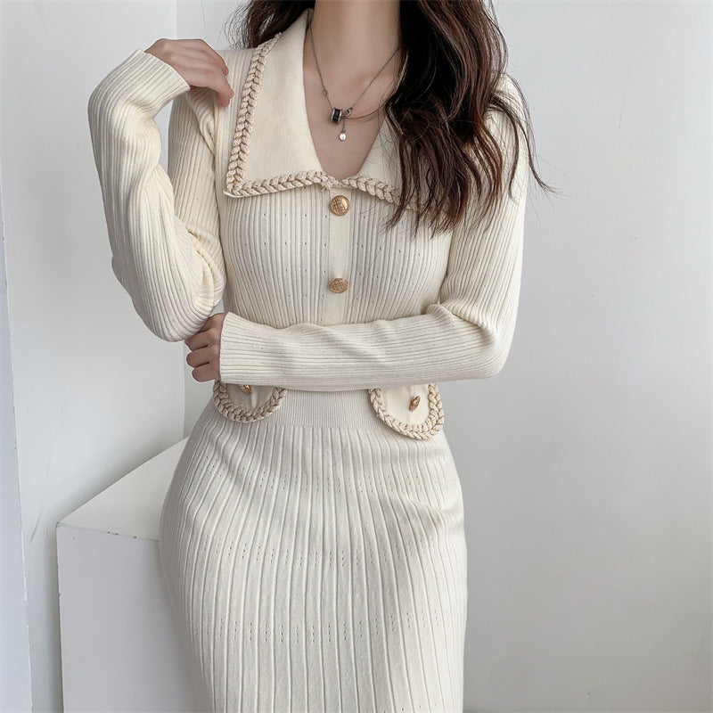 Robe tricotée à col polo tendance