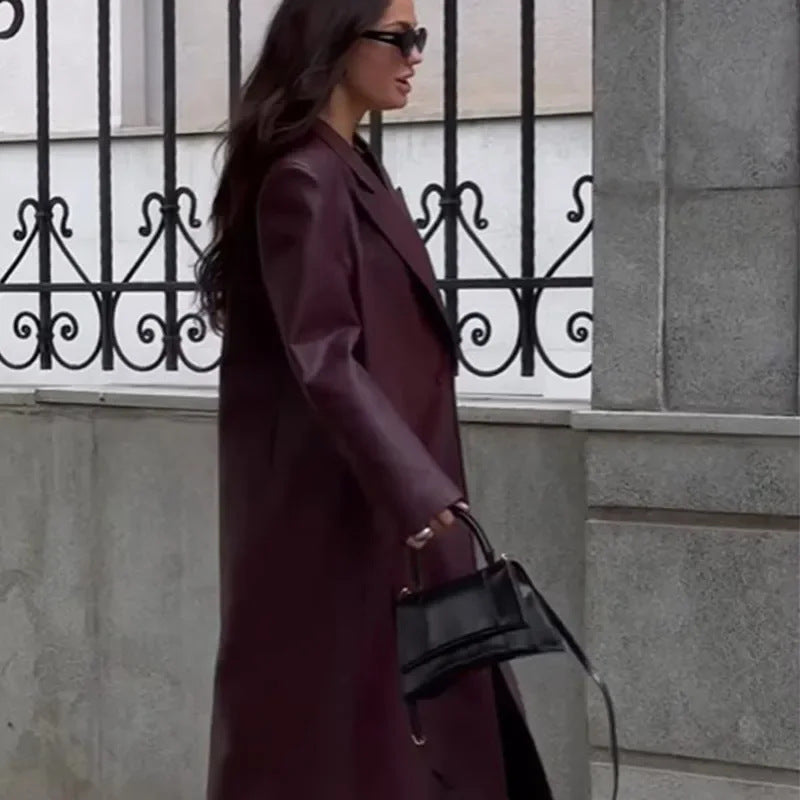 Manteau trench rétro rouge bordeaux